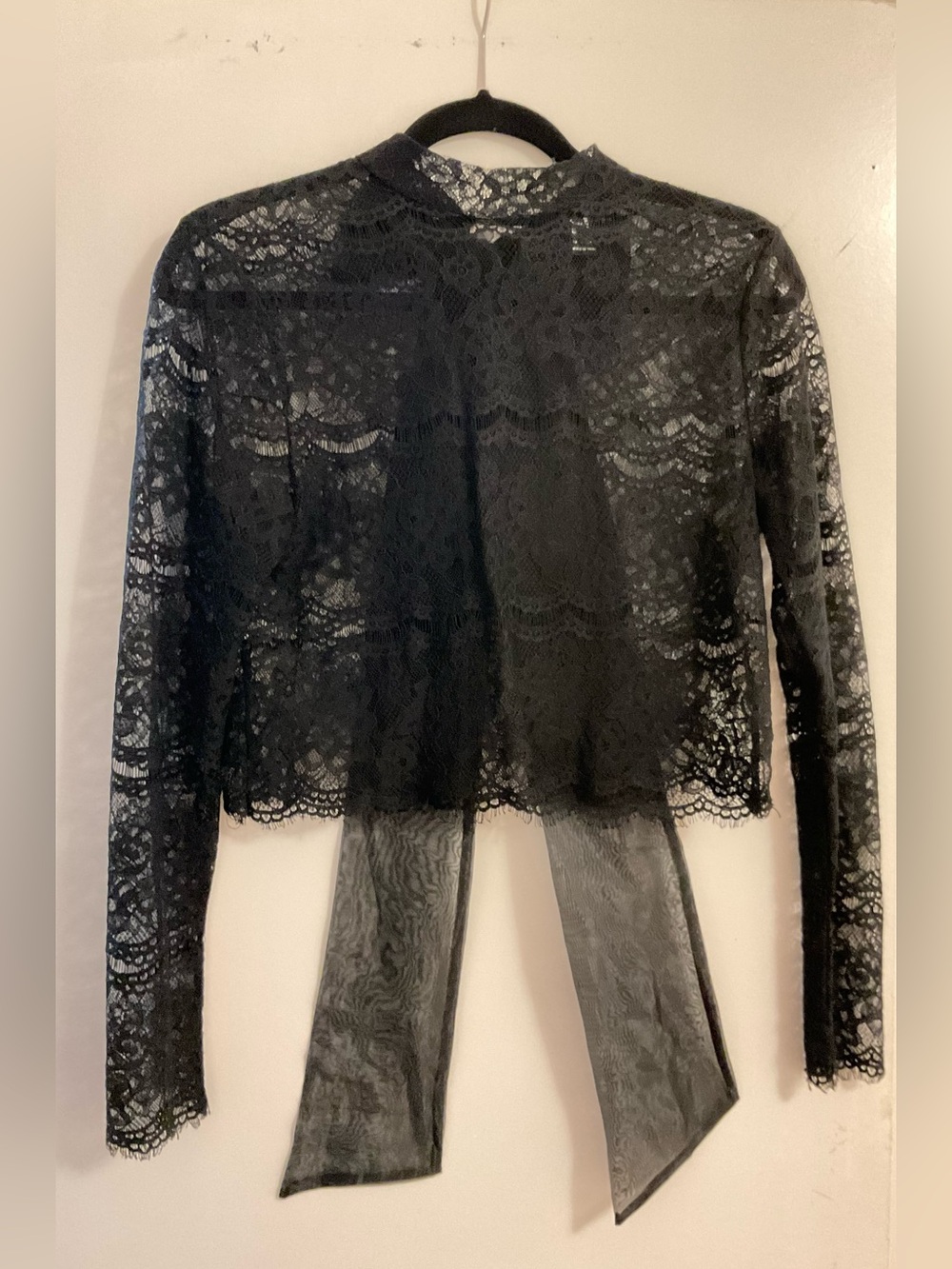 Forever 21 Black Long-Sleeve Lace Crop Top with Back Tie